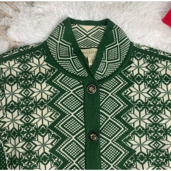 Appleseeds Sz M green ivory fair isle Nordic button up soft ca… - Picture 4 of 13
